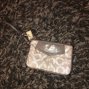 silver coach wristlet wallet key card holder